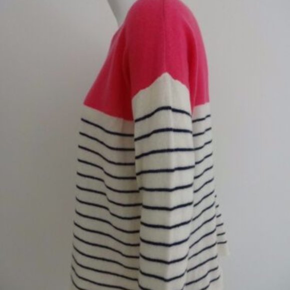 360 CASHMERE PINK WHITE STRIPE 3/4 SLEEVE BOAT NECK SWEATER L NWT - Picture 3 of 5